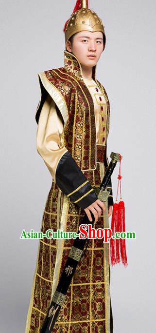 Chinese Song Dynasty Yue Fei Garments Traditional Hero Armor Clothing Ancient General Costumes