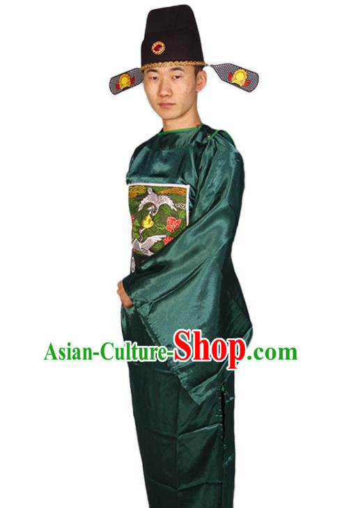 Chinese Traditional Official Clothing Ancient Chancellor Costumes Ming Dynasty Green Vestment
