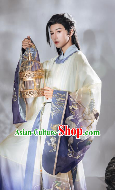 Chinese Ancient Young Childe Clothing Traditional Embroidered Hanfu Robe Ming Dynasty Scholar Garment Costume