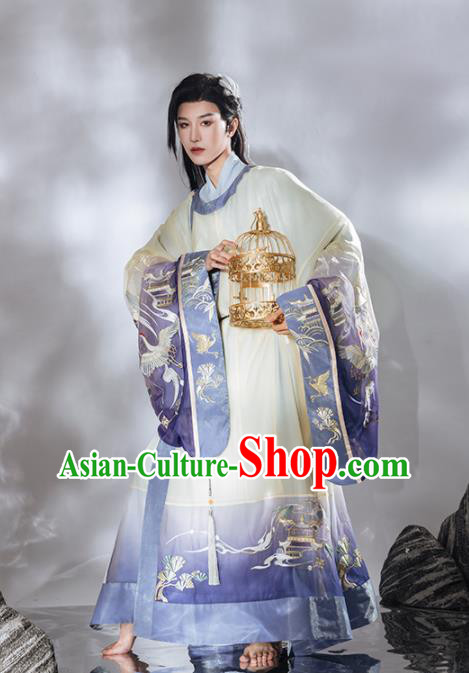 Chinese Ancient Young Childe Clothing Traditional Embroidered Hanfu Robe Ming Dynasty Scholar Garment Costume