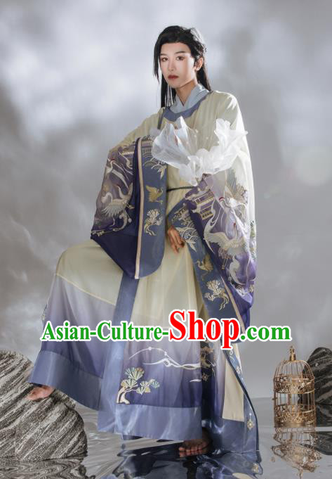 Chinese Ancient Young Childe Clothing Traditional Embroidered Hanfu Robe Ming Dynasty Scholar Garment Costume