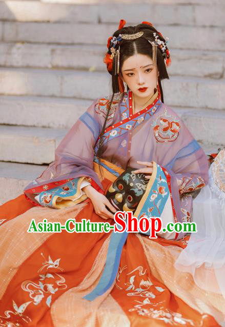 Chinese Traditional Embroidered Hanfu Dresses Jin Dynasty Princess Garment Costumes Ancient Palace Lady Clothing