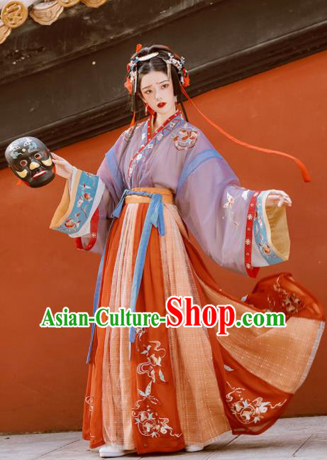 Chinese Traditional Embroidered Hanfu Dresses Jin Dynasty Princess Garment Costumes Ancient Palace Lady Clothing