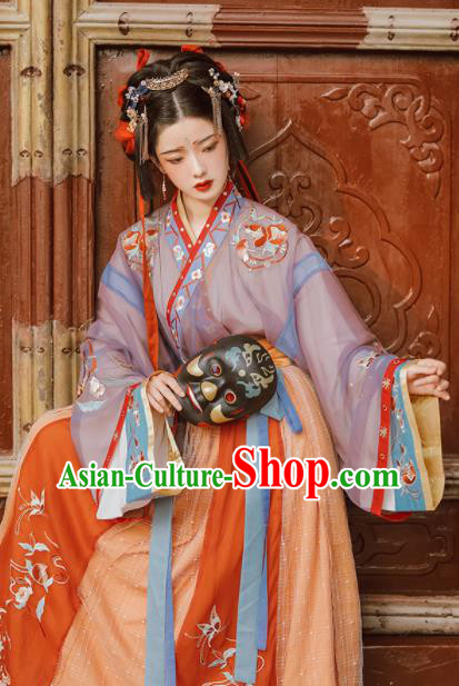 Chinese Traditional Embroidered Hanfu Dresses Jin Dynasty Princess Garment Costumes Ancient Palace Lady Clothing
