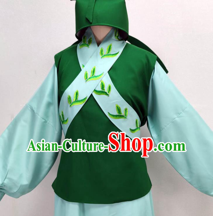 Chinese Peking Opera Garment Costume Ancient Manservant Green Outfit Shaoxing Opera Clothing