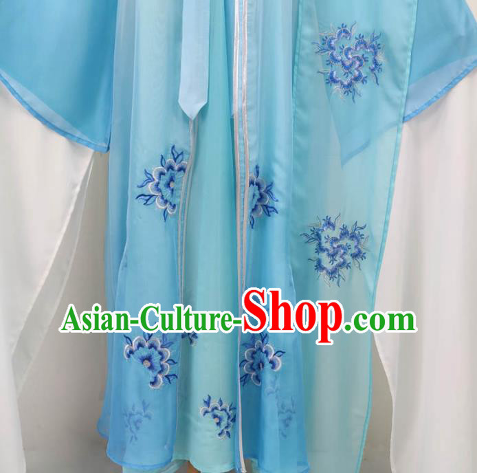 Chinese Shaoxing Opera Princess Clothing Peking Opera Diva Garment Costume Ancient Goddess Blue Dress