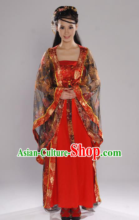 Chinese Tang Dynasty Costumes Ancient Dance Lady Clothing Traditional Court Red Dress Garments