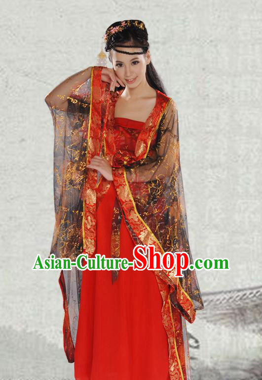 Chinese Tang Dynasty Costumes Ancient Dance Lady Clothing Traditional Court Red Dress Garments