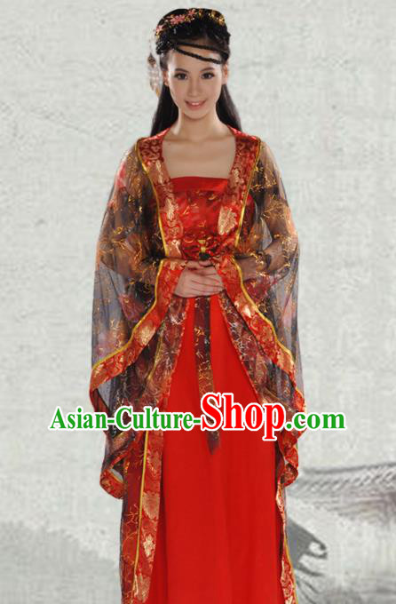 Chinese Tang Dynasty Costumes Ancient Dance Lady Clothing Traditional Court Red Dress Garments