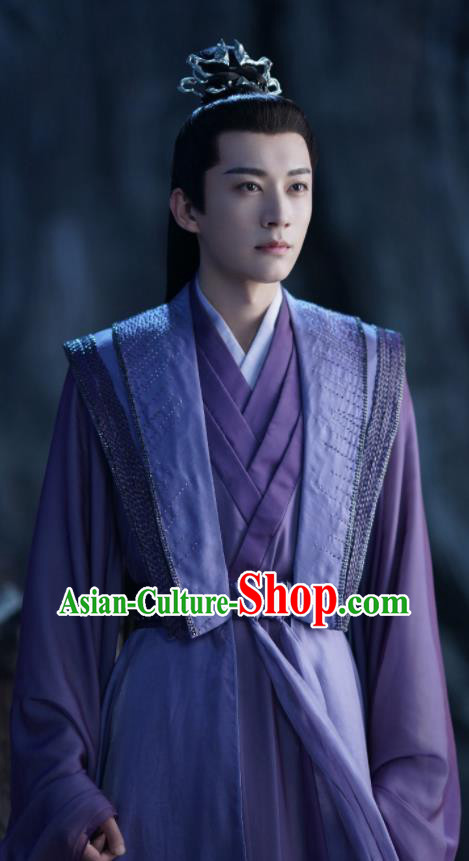 Chinese TV Series Ancient Love Poetry Tian Qi Purple Suit Young Deity Garment Costumes Swordsman Clothing