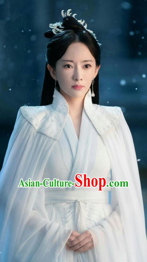 Chinese Swordswoman Clothing TV Series Ancient Love Poetry Xue Ying White Dress Snow Goddess Garment Costumes