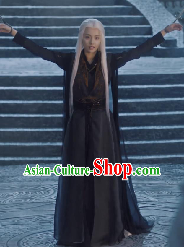 Chinese Ancient Sorceress Garment Costume Queen Clothing TV Series Ancient Love Poetry Wu Huan Black Dress