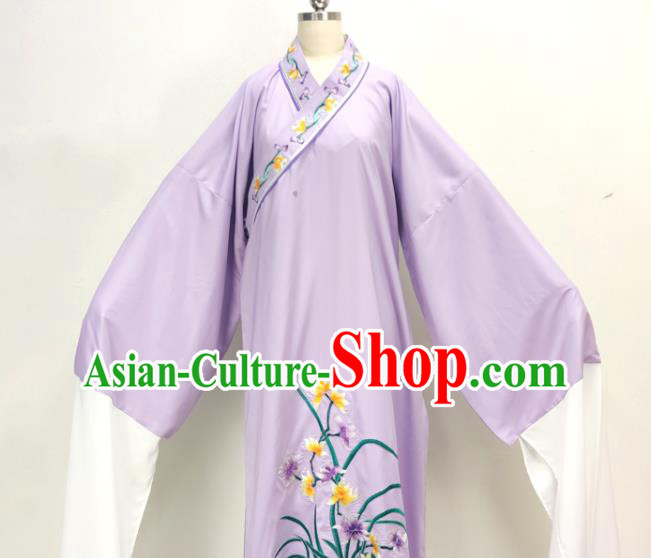 Chinese Beijing Opera Xiaosheng Purple Embroidered Robe Shaoxing Opera Young Childe Clothing Ancient Scholar Costume