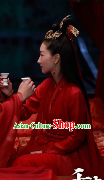 Chinese TV Series Ancient Love Poetry Hou Chi Wedding Garment Clothing Ancient Goddess Red Dress