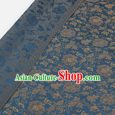 Chinese Dark Blue Brocade Fabric Classical Peony Pattern Design Fabric Cheongsam Material