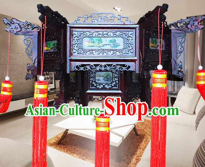 Chinese Landscape Painting Palace Lantern Handmade Rosewood Lantern Traditional Ceiling Lamp