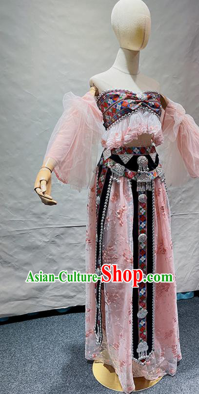 Chinese Va Nationality Costume Belly Dance Garment Folk Dance Clothing