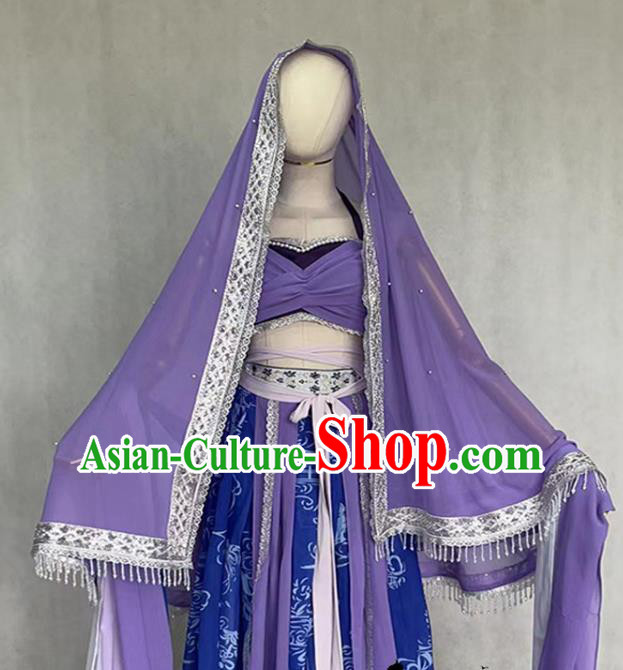 Chinese Classical Dance Clothing Ancient Ethnic Princess Purple Dress Costume