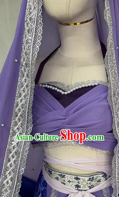 Chinese Classical Dance Clothing Ancient Ethnic Princess Purple Dress Costume