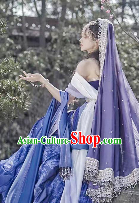 Chinese Classical Dance Clothing Ancient Ethnic Princess Purple Dress Costume