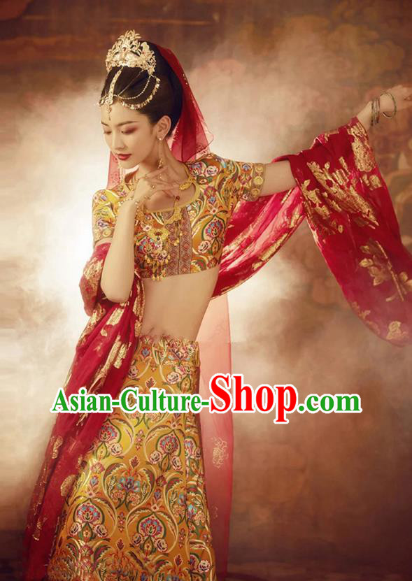 Chinese Western Regions Lou Lan Princess Clothing Ancient Dance Beauty Dress Costume