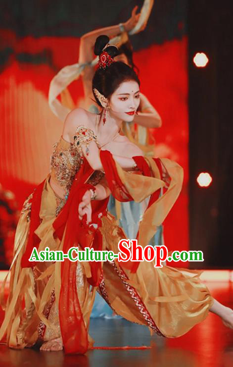 Chinese Ancient Lou Lan Princess Dress Costume Flying Apsaras in Dunhuang Murals Dance Clothing