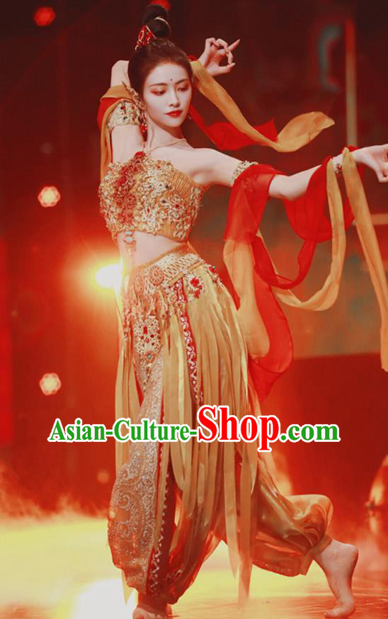 Chinese Ancient Lou Lan Princess Dress Costume Flying Apsaras in Dunhuang Murals Dance Clothing