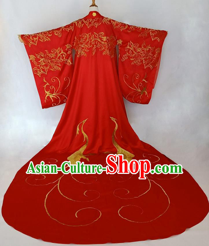 Chinese Tang Dynasty Empress Clothing Ancient Embroidered Red Dress Wedding Costume