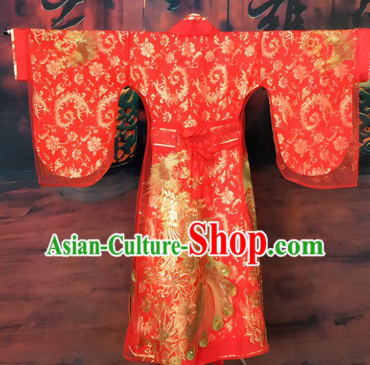 Chinese Wedding Costume Han Dynasty Empress Clothing Ancient Embroidered Red Dress