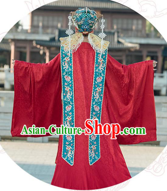 Chinese Ancient Empress Red Dress Traditional Embroidered Wedding Costume Song Dynasty Clothing