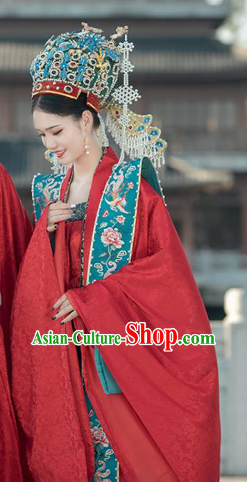 Chinese Ancient Empress Red Dress Traditional Embroidered Wedding Costume Song Dynasty Clothing