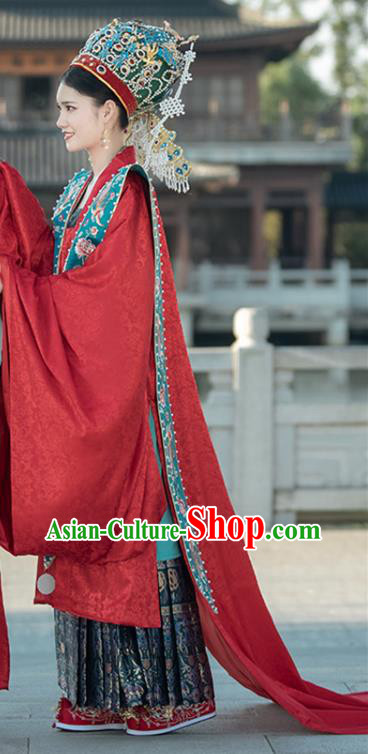 Chinese Ancient Empress Red Dress Traditional Embroidered Wedding Costume Song Dynasty Clothing