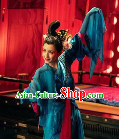 Chinese Ancient Fairy Maiden Blue Dress Classical Dance Costume Soul Snatcher Beauty Ying Lian Clothing