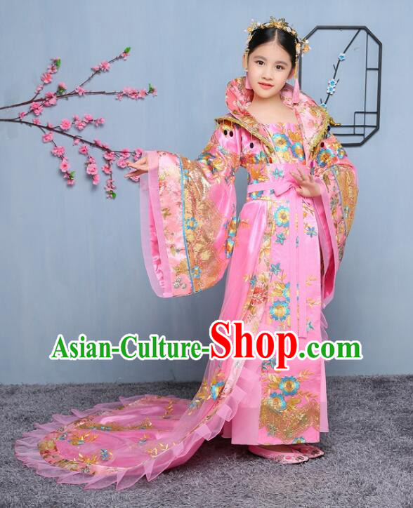 Chinese Fairy Pink Dress Tang Dynasty Empress Garment Costume Ancient Princess Children Clothing