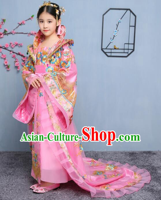 Chinese Fairy Pink Dress Tang Dynasty Empress Garment Costume Ancient Princess Children Clothing