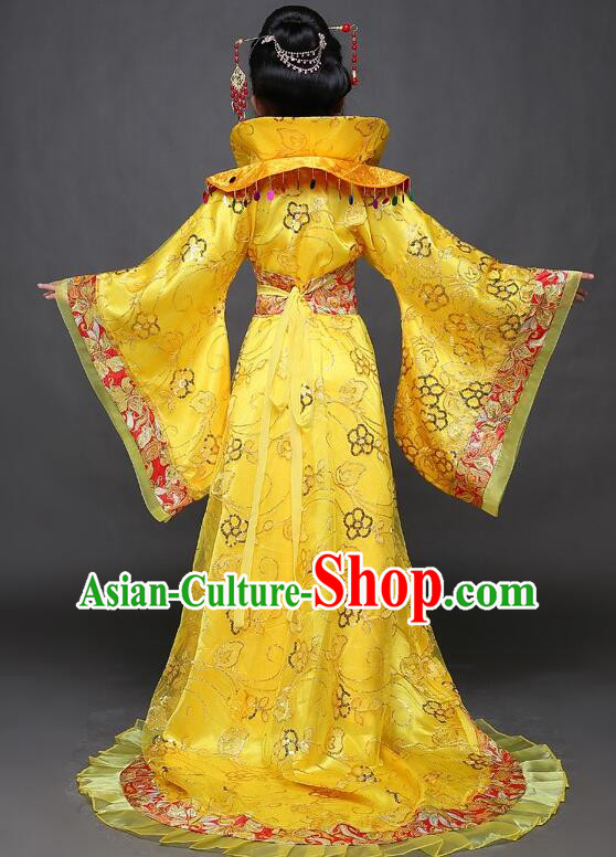 Chinese Tang Dynasty Imperial Concubine Garment Costume Ancient Children Clothing Empress Yellow Dress