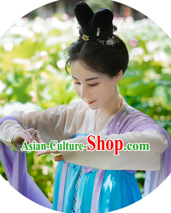 Chinese Tang Dynasty Princess Clothing Traditional Blue Hanfu Dress Ancient Palace Lady Garment Costumes