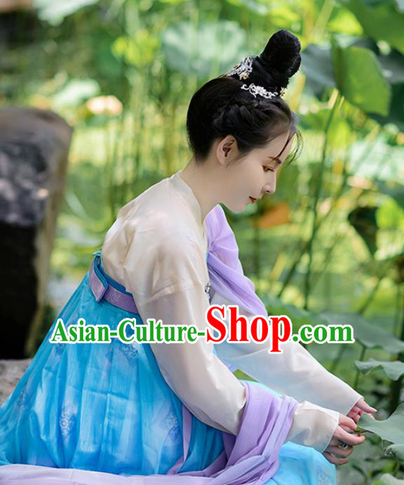 Chinese Tang Dynasty Princess Clothing Traditional Blue Hanfu Dress Ancient Palace Lady Garment Costumes