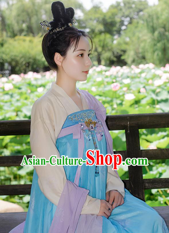 Chinese Tang Dynasty Princess Clothing Traditional Blue Hanfu Dress Ancient Palace Lady Garment Costumes