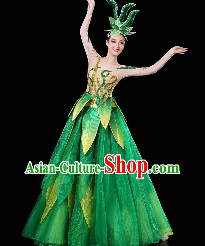 Chinese Spring Festival Gala Opening Dance Dress Modern Dance Clothing Green Leaf Costume