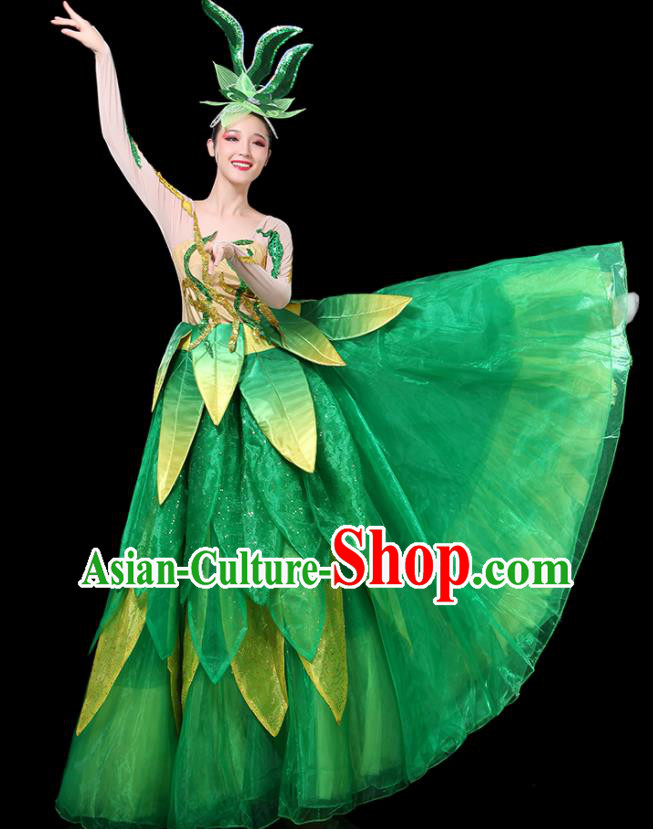 Chinese Spring Festival Gala Opening Dance Dress Modern Dance Clothing Green Leaf Costume