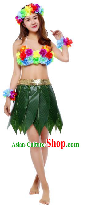 Top Green Leaf Skirt Jungle Theme Performance Clothing Hawaiian Dance Costume