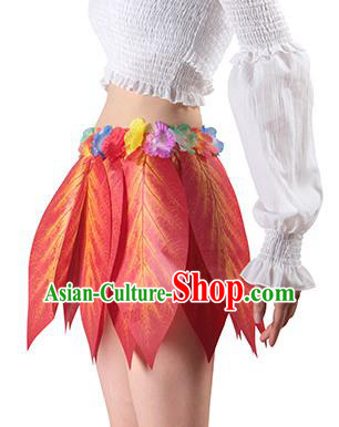 Top Jungle Theme Performance Clothing Hawaiian Dance Costume Red Leaves Skirt