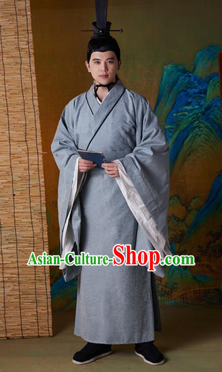 Chinese Spring and Autumn Period Confucius Clothing Ancient Scholar Grey Robe Costumes