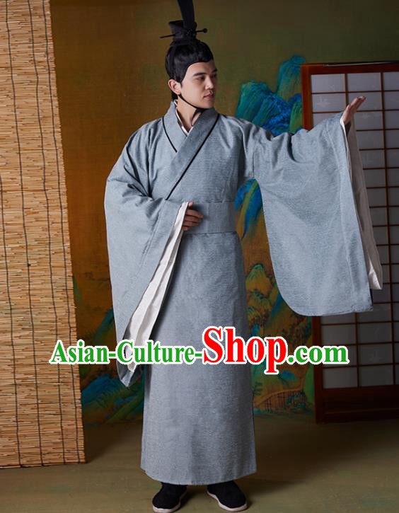 Chinese Spring and Autumn Period Confucius Clothing Ancient Scholar Grey Robe Costumes
