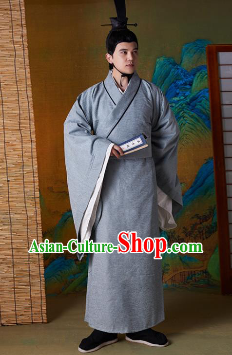 Chinese Spring and Autumn Period Confucius Clothing Ancient Scholar Grey Robe Costumes