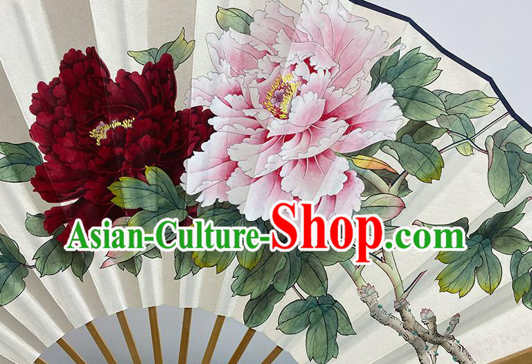Chinese Handmade Paper Fan Traditional Folding Fans In Painting Peony Fan