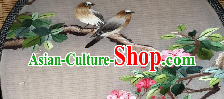Chinese Circular Fan Handmade Palace Fan Traditional Embroidery Bird Flower Fan Silk Fan