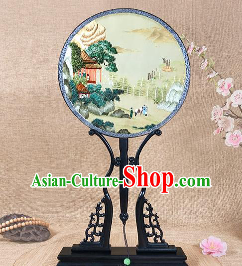 Chinese Handmade Palace Fan Traditional Embroidery Fan Silk Fan Circular Fan