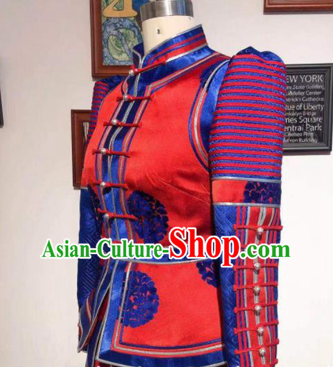Handmade Wedding Costume Traditional Red Mongolian Robe Chinese Mongol Nationality Bride Dress